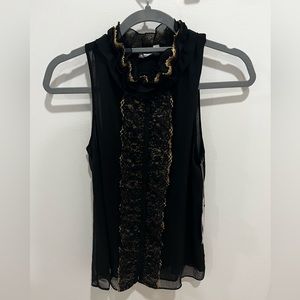 NWT Jennifer Lopez Womens Black Gold Ruffle Sleeveless Top Size XS